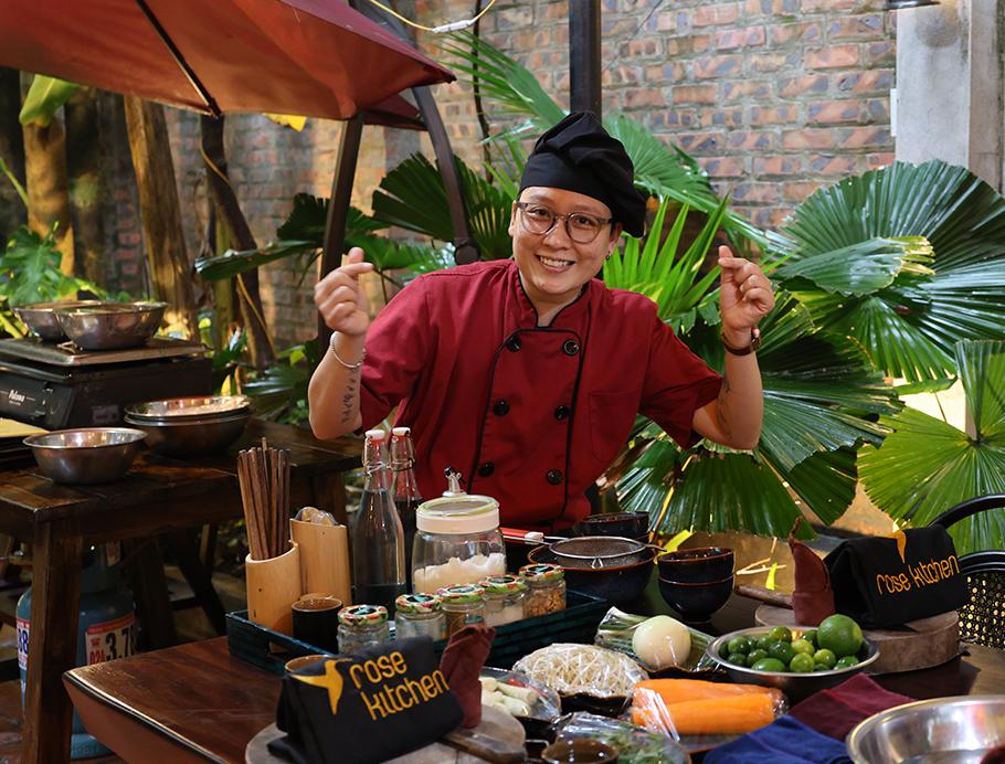 Cooking class at Rose Kitchen in Hanoi, Vietnam on a Bunnik Tour to Vietnam